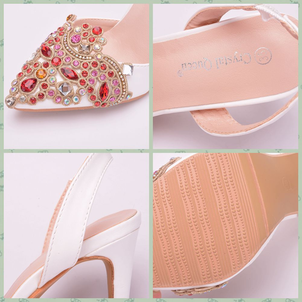 High Heels Pumps Women Shoes Slingbacks Pointed Toe Crystals Wedding ...