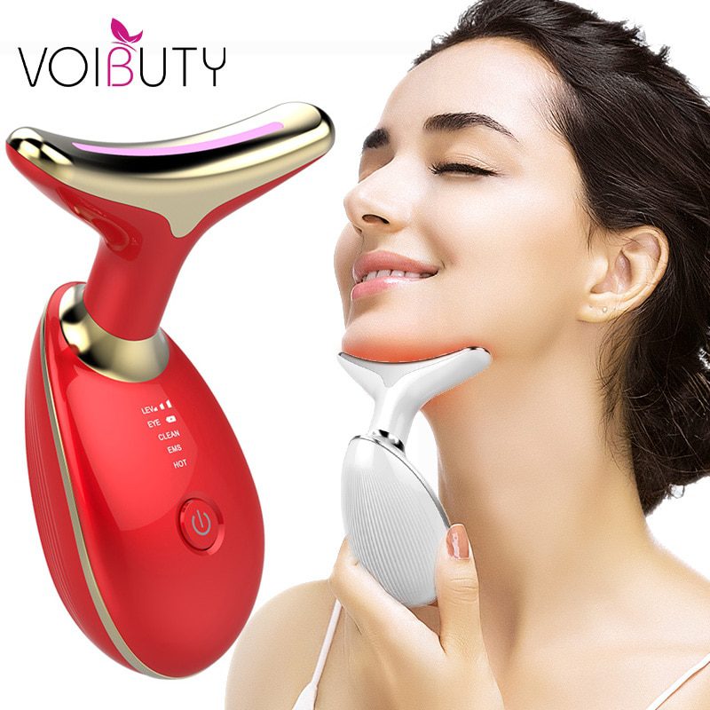 EMS Thermal Neck Lifting and Tighten Massager Electric Microcurrent Wrinkle Remover  LED Photon Face Beauty Device for Woman